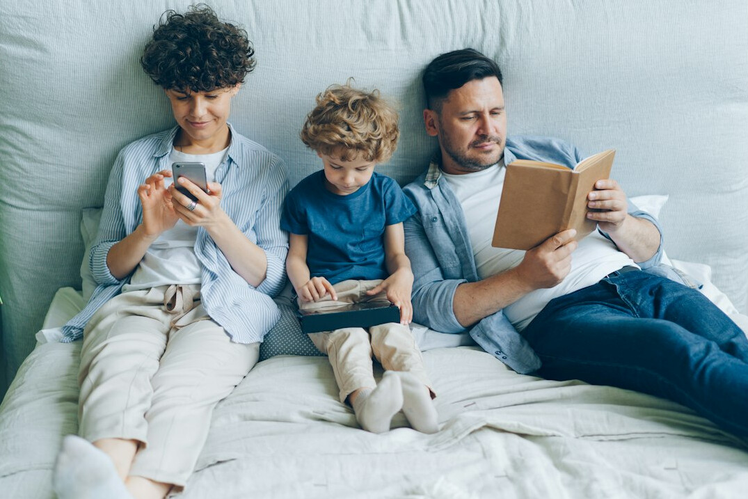 family reviewing household budget